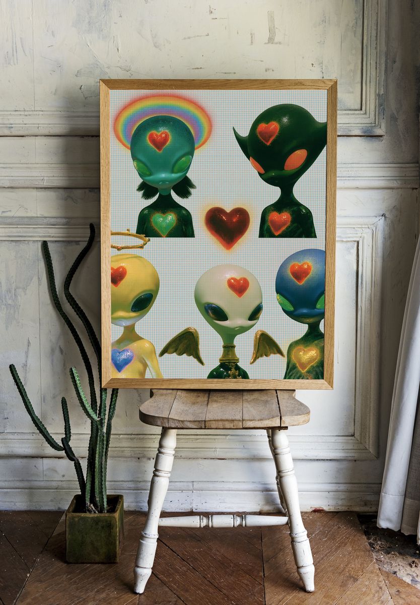 Alien Hearts Illustration Poster. room preview