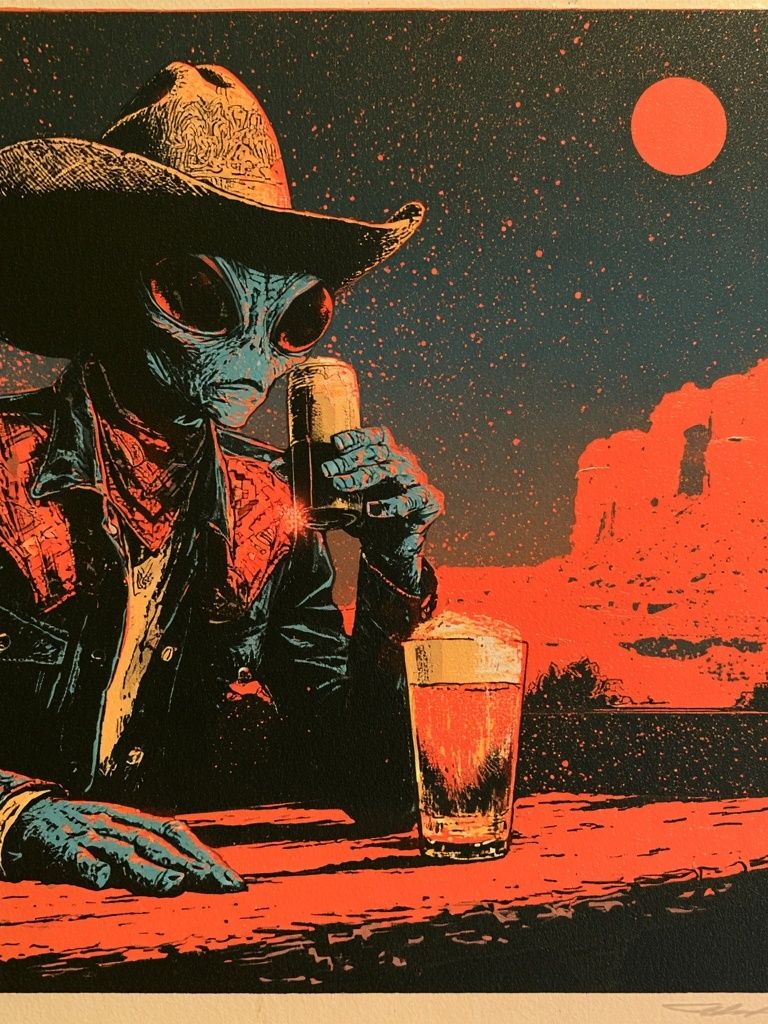 Alien Cowboy Retro Print. poster detail