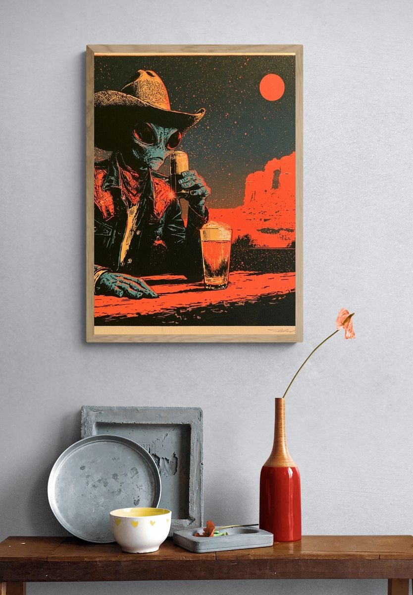 Alien Cowboy Retro Print. — room view 3