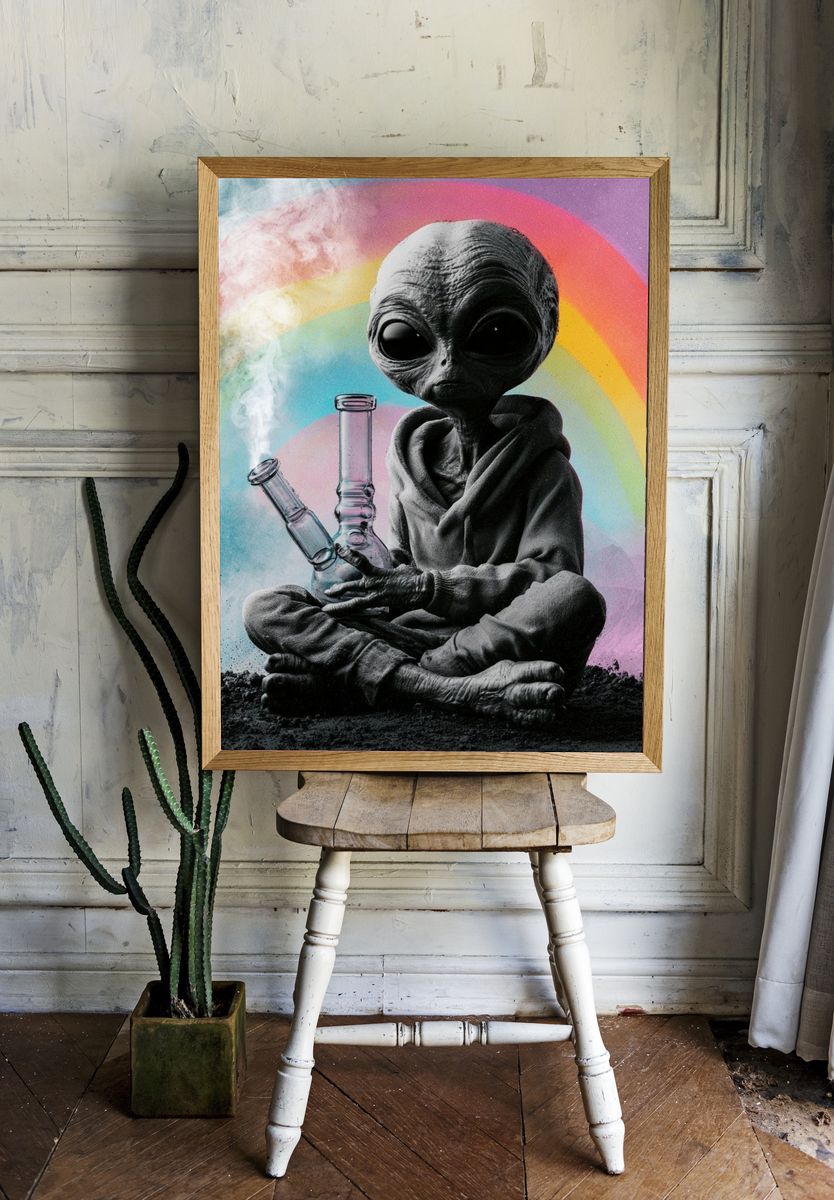Alien Rainbow Smoke Illustration Poster. room preview