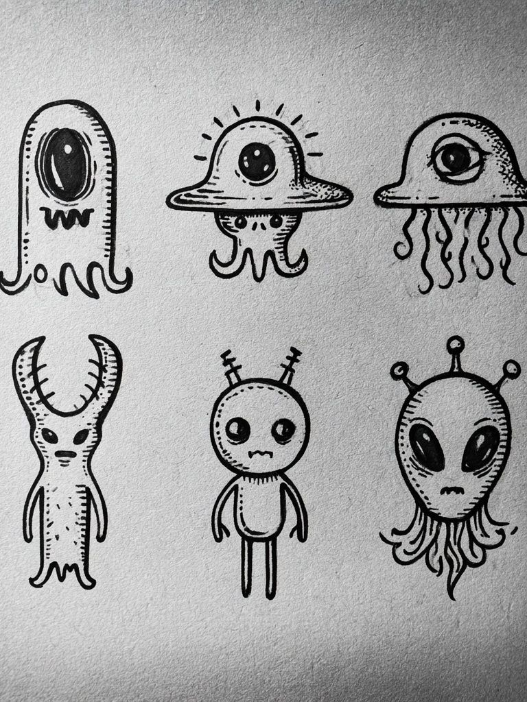 Cute Alien Doodles Typography Print. poster — illustration art