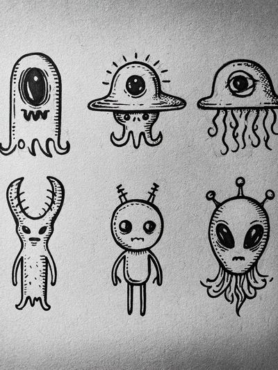Cute Alien Doodles Typography Print. poster