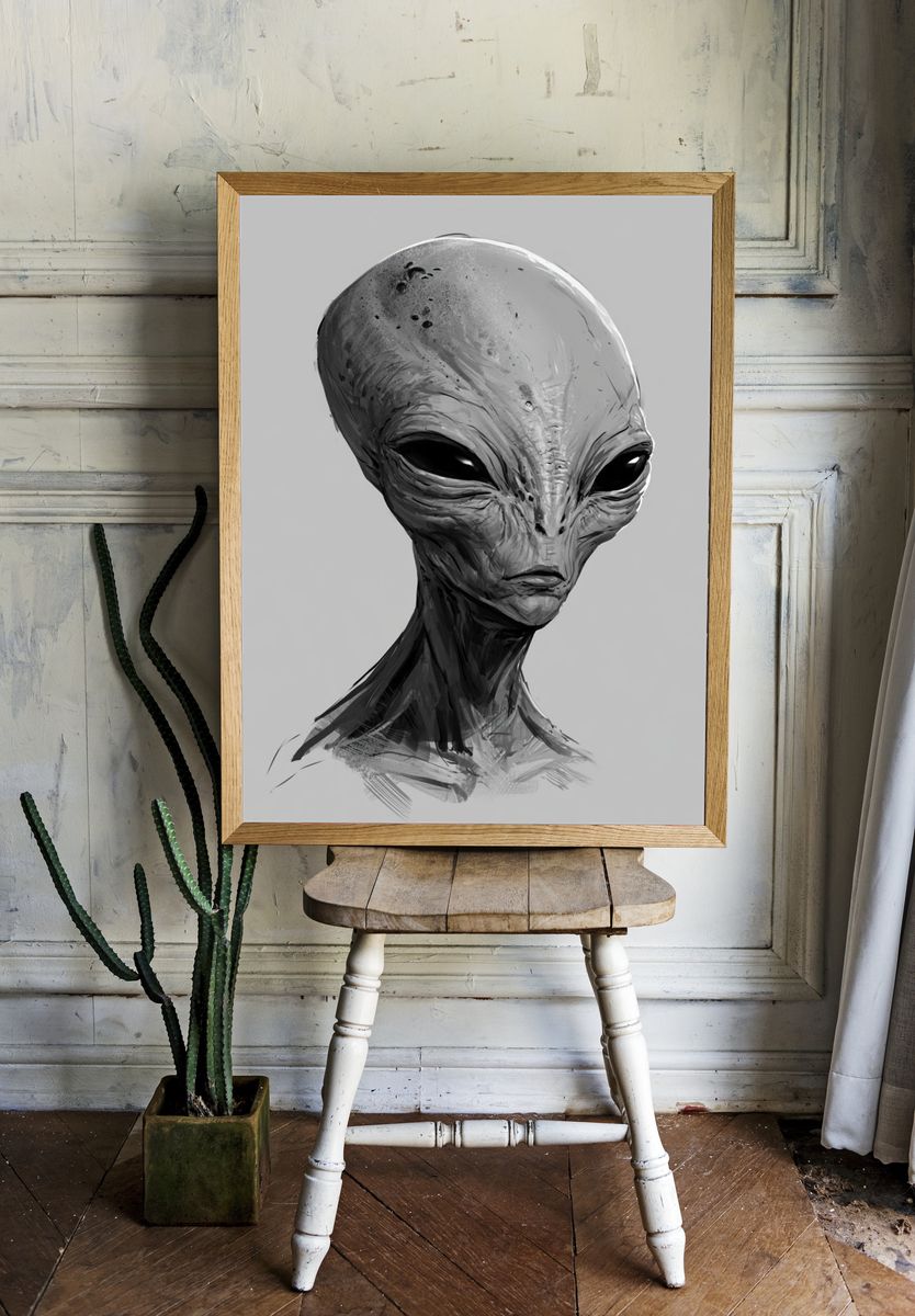 Alien Portrait Illustration Poster. — room view 1