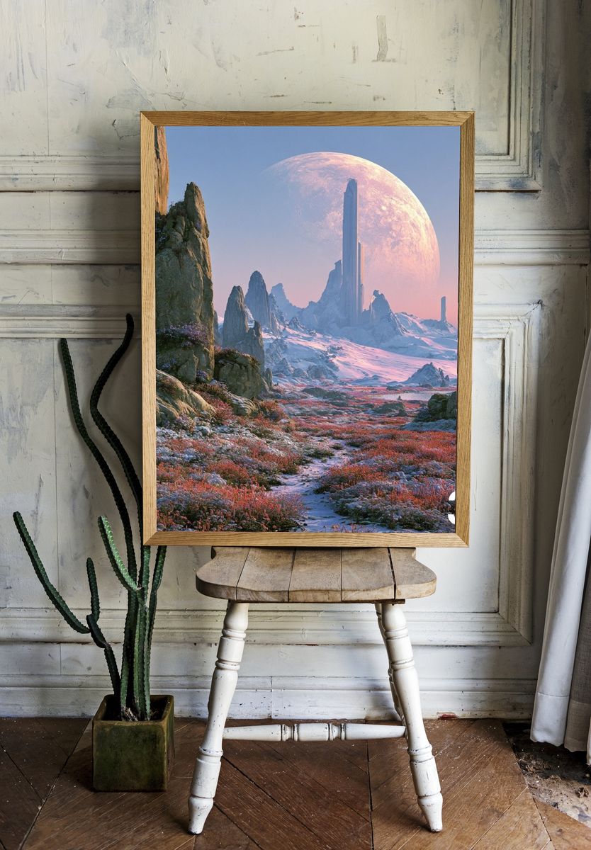 Alien Moon Landscape Illustration Poster. room preview