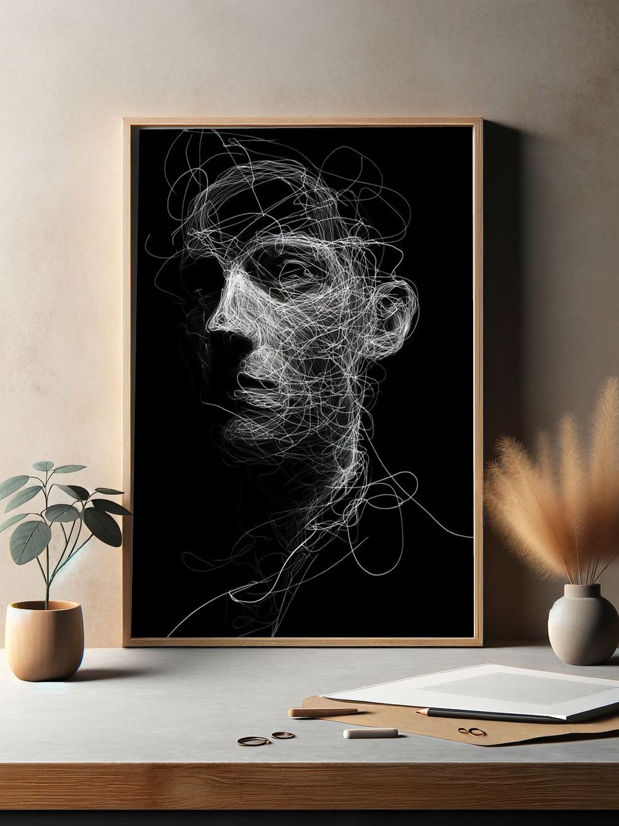 Abstract Line Art Portrait Poster. — room view 2
