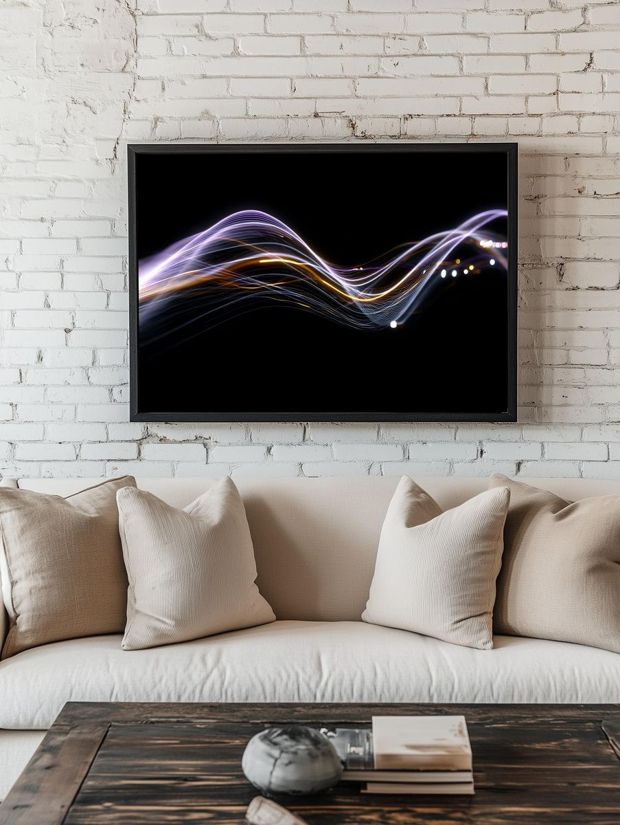 Neon Light Waves Abstract Poster. — room view 1
