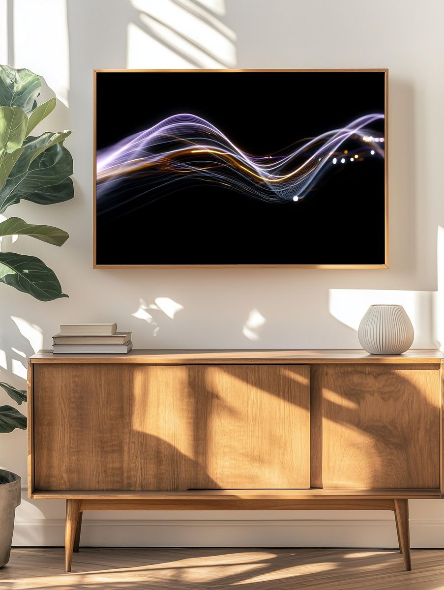 Neon Light Waves Abstract Poster. — room view 3