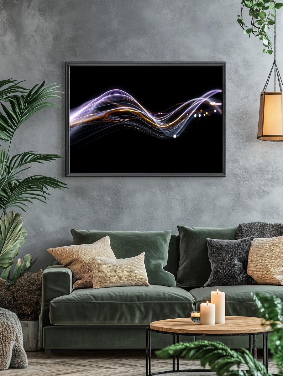 Neon Light Waves Abstract Poster. — room view 4