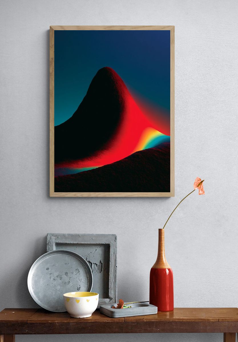 Neon Mountain Glow Abstract Poster. — room view 3