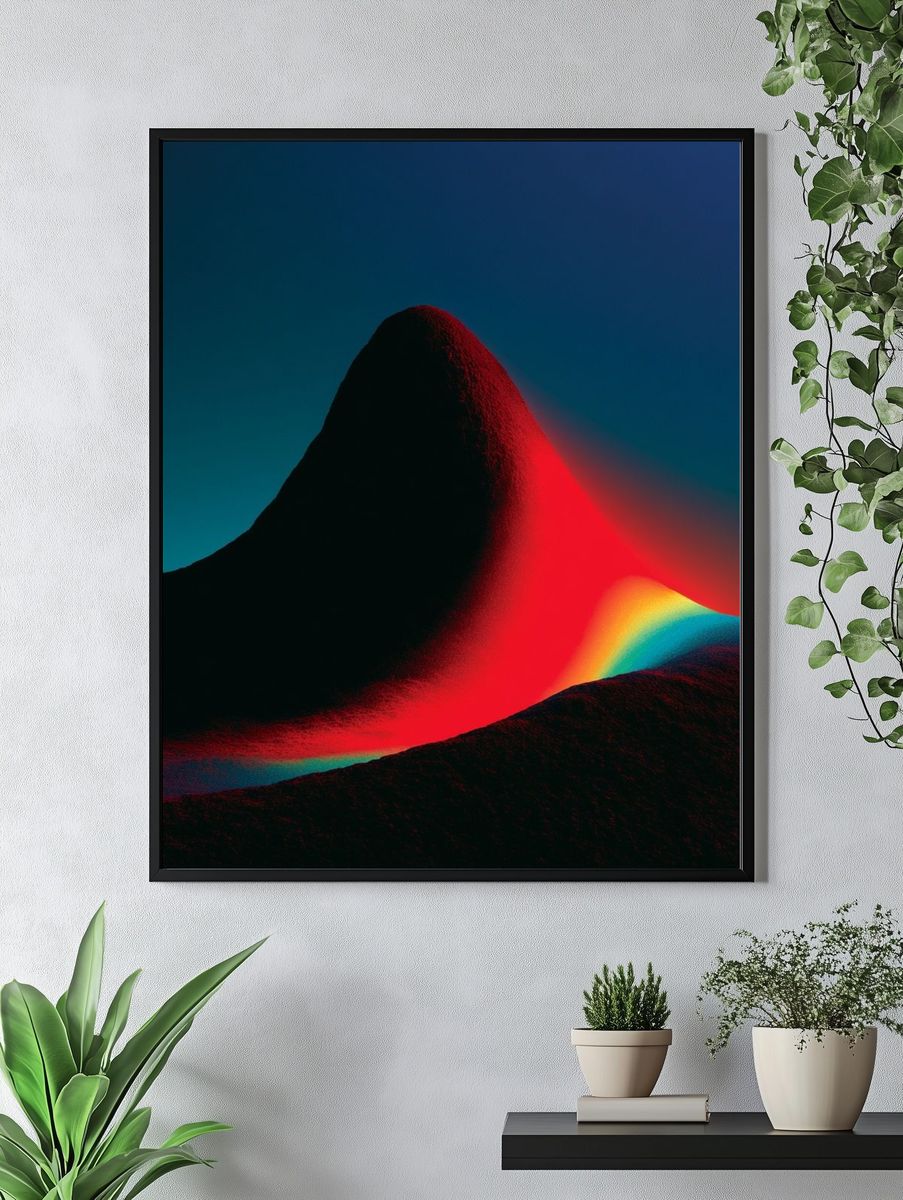 Neon Mountain Glow Abstract Poster. — room view 4