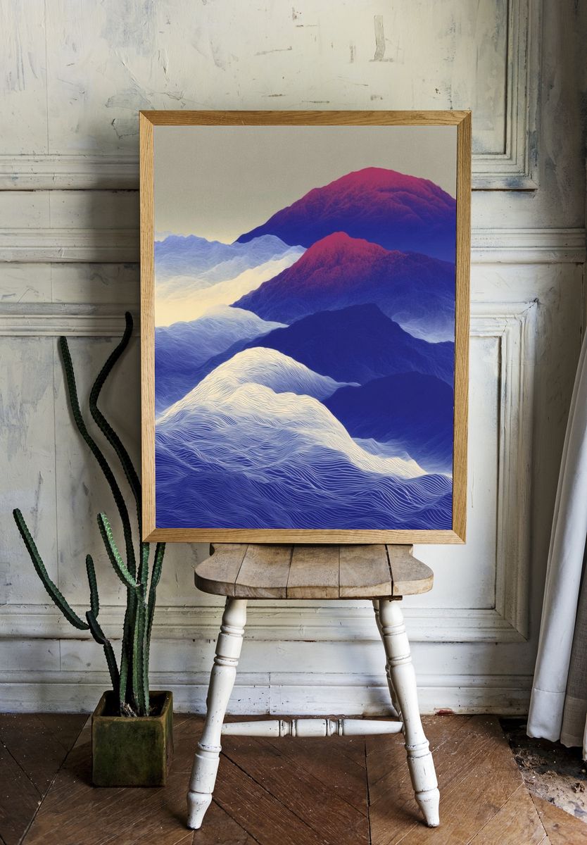 Dreamlike Mountain Waves Abstract Print. room preview