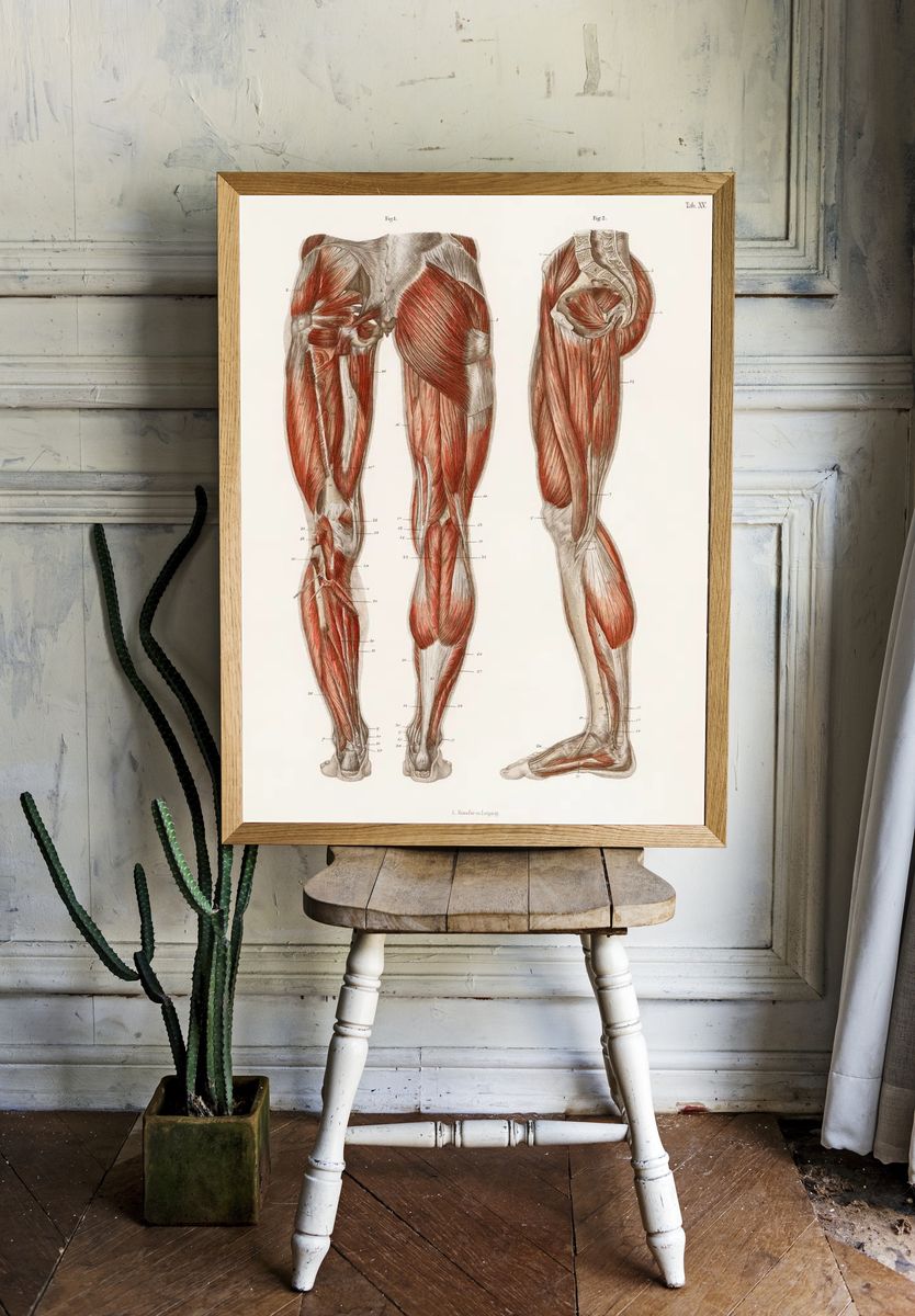 antique illustration muscles legs feet. room preview