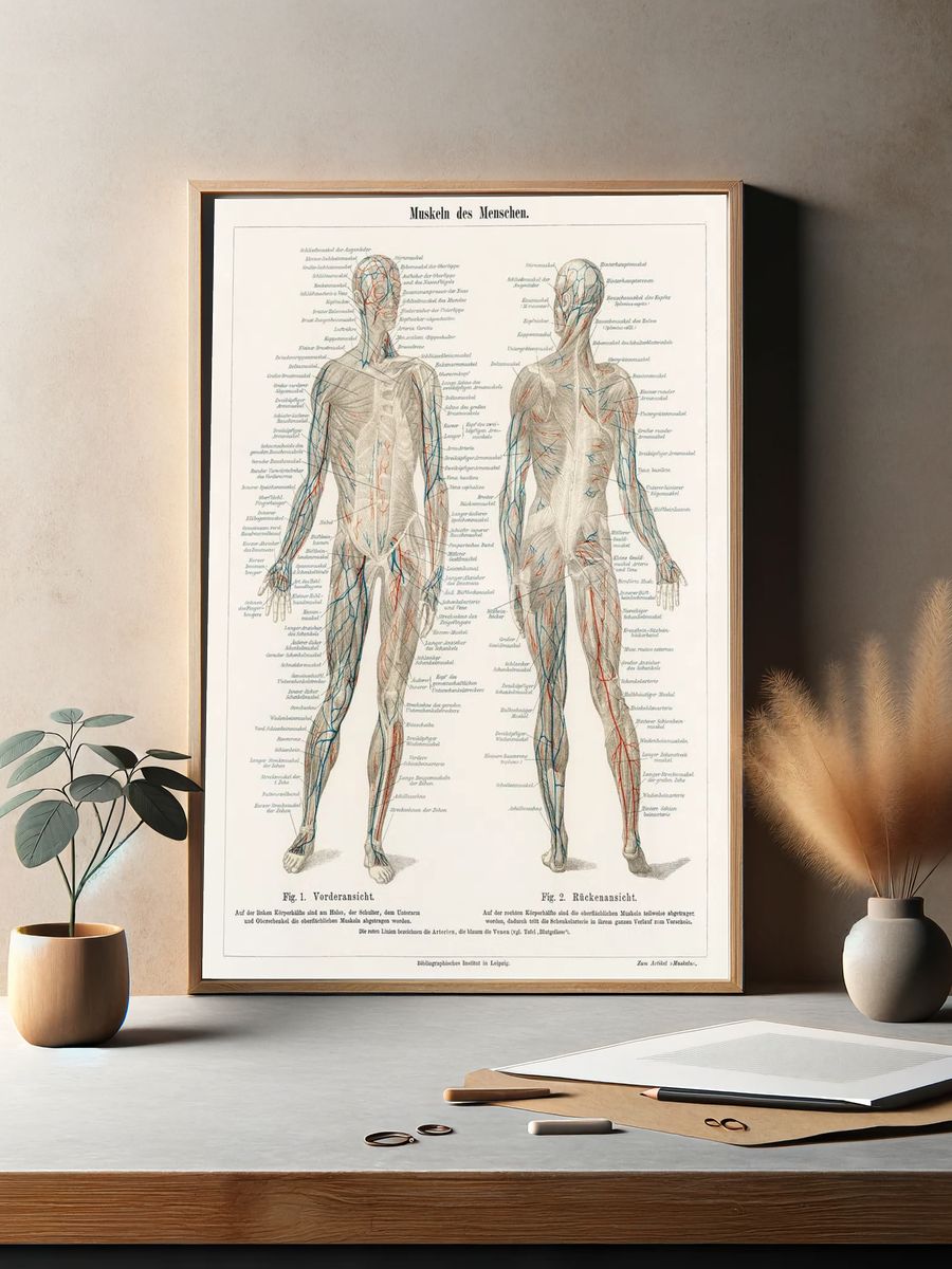 antique lithograph human musculature system. — room view 2