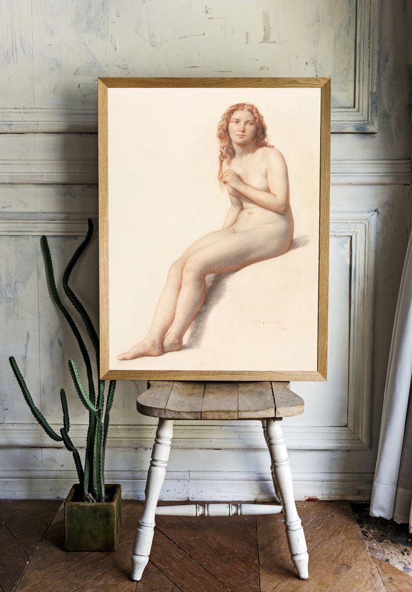 Naked woman posing sensually, vintage. — room view 1