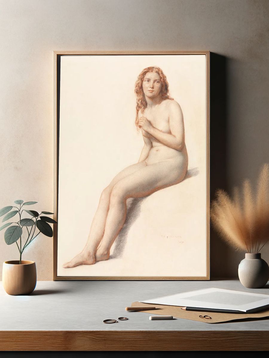 Naked woman posing sensually, vintage. — room view 2