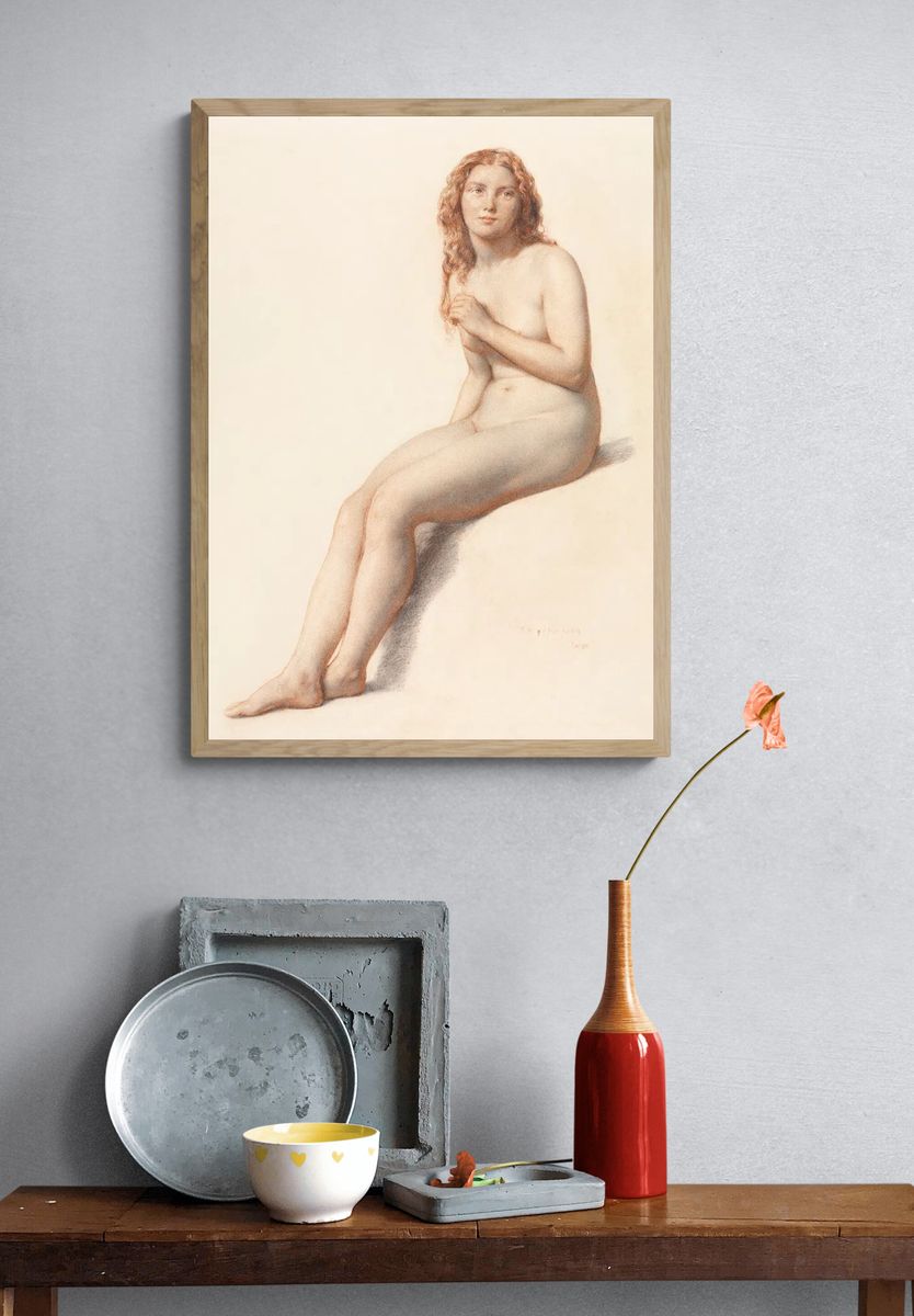 Naked woman posing sensually, vintage. — room view 3