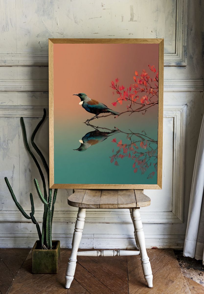 Mirrored Bird Branch Print. — room view 1