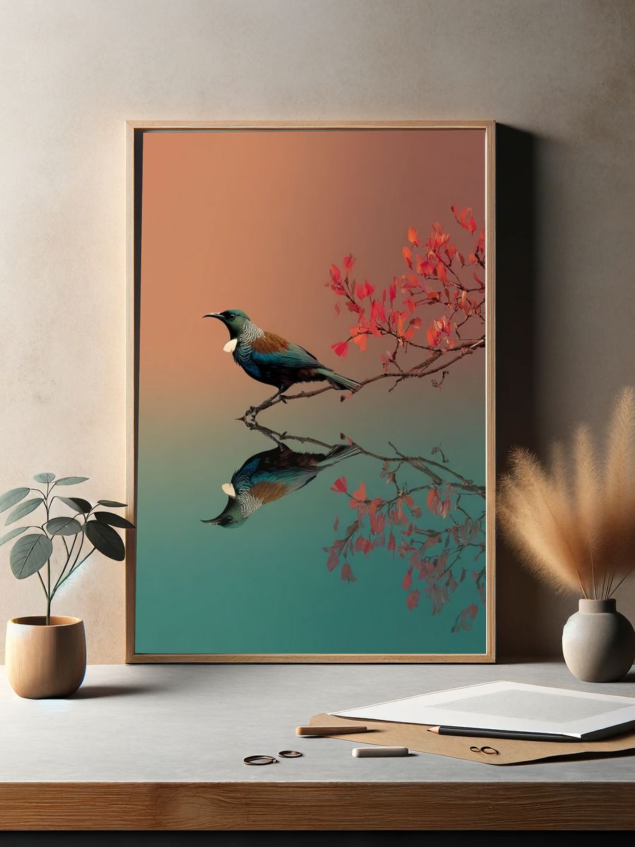 Mirrored Bird Branch Print. — room view 2
