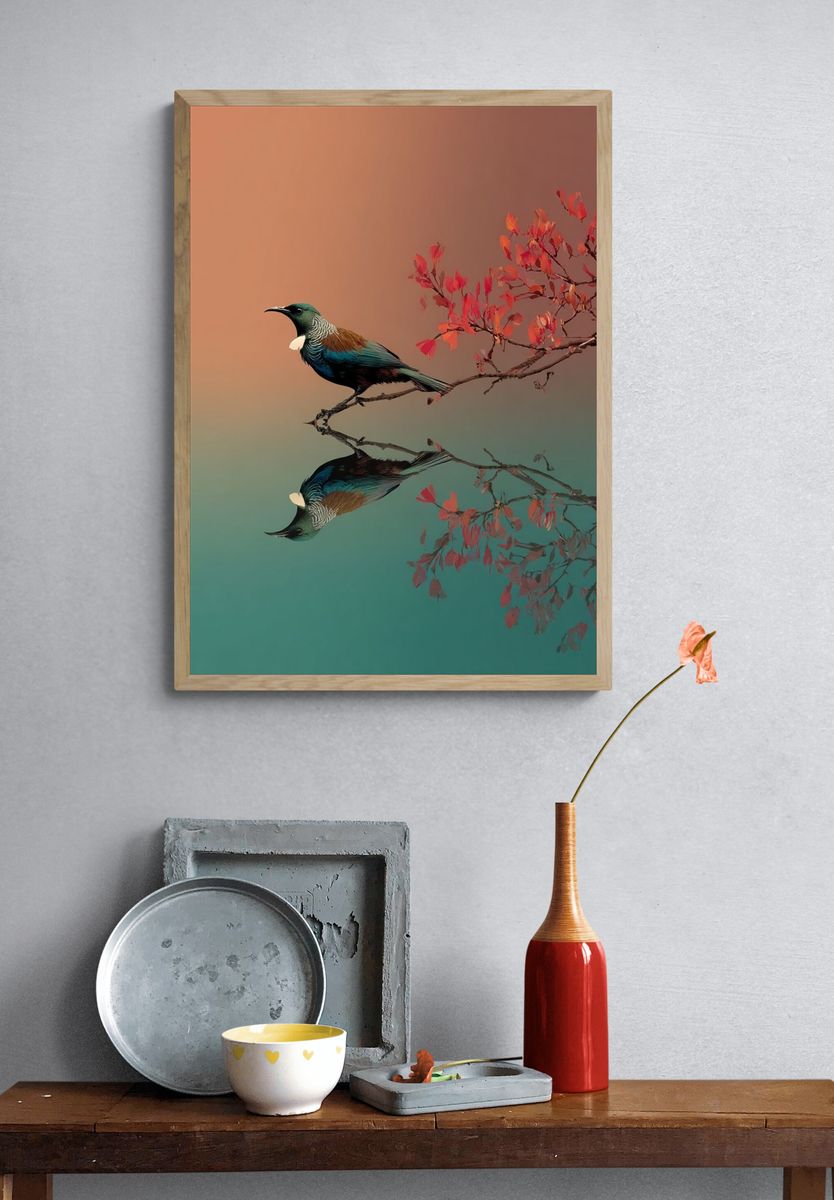 Mirrored Bird Branch Print. — room view 3