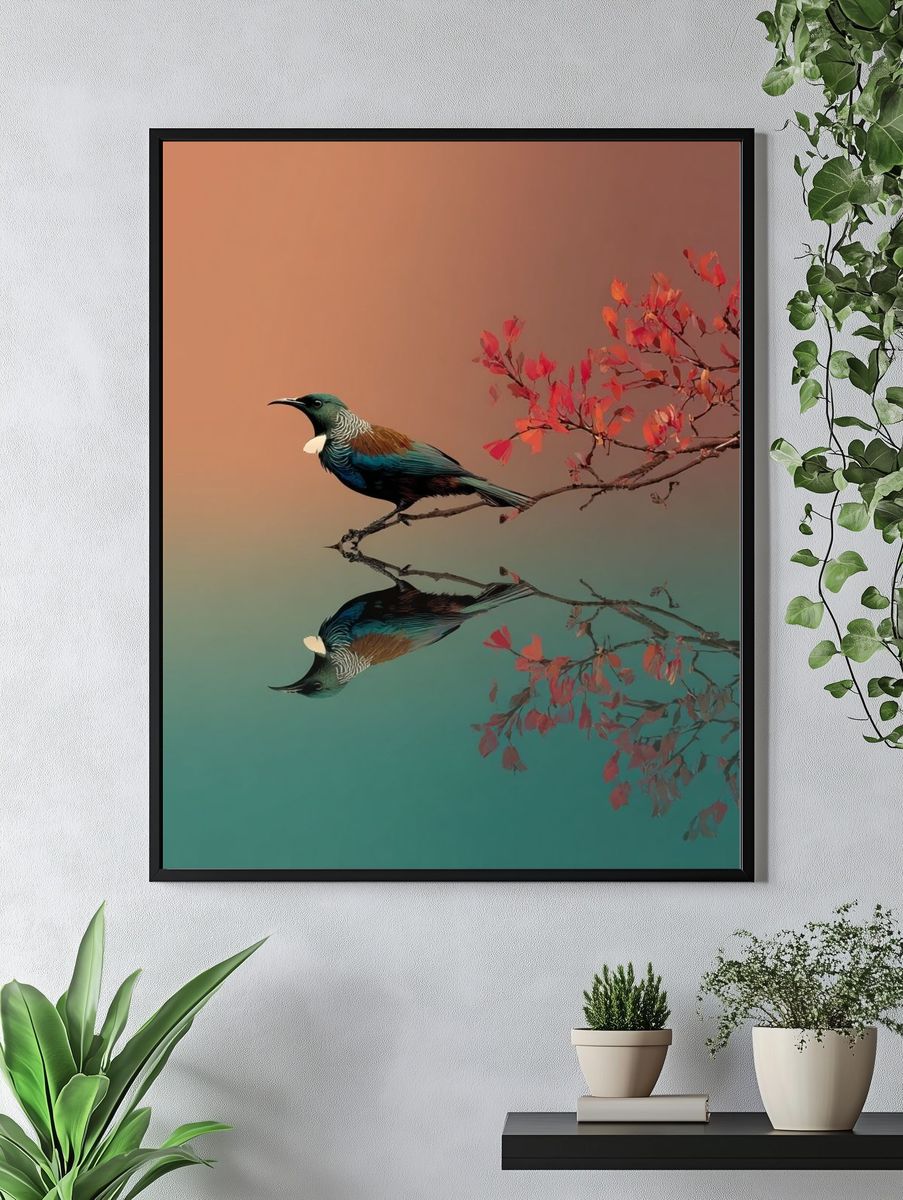 Mirrored Bird Branch Print. — room view 4