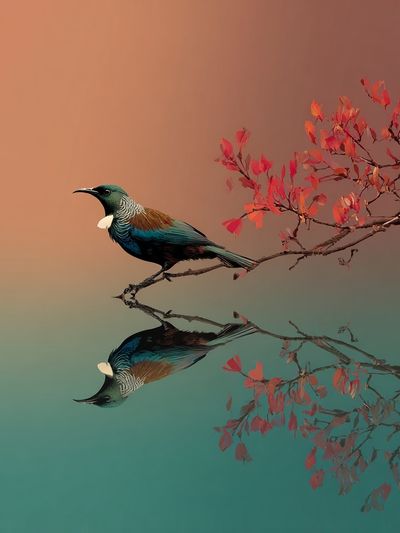 Mirrored Bird Branch Print.