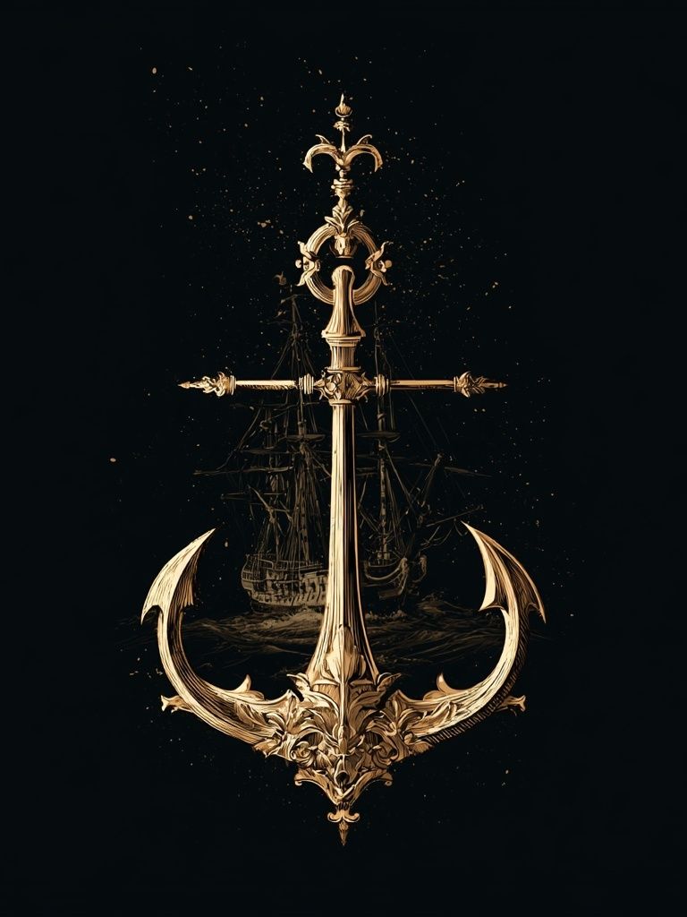 Ornate Anchor Nautical Illustration Poster. poster — illustration art