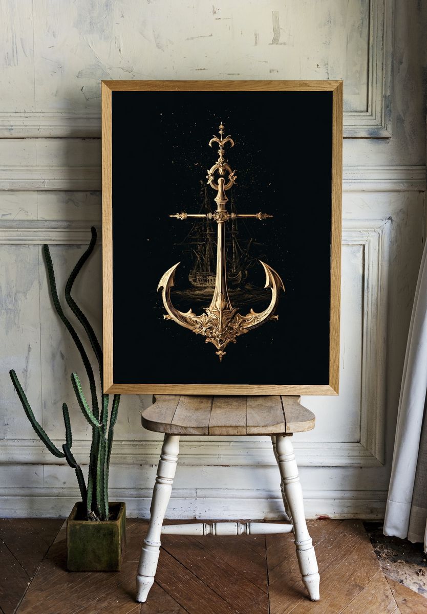 Ornate Anchor Nautical Illustration Poster. room preview