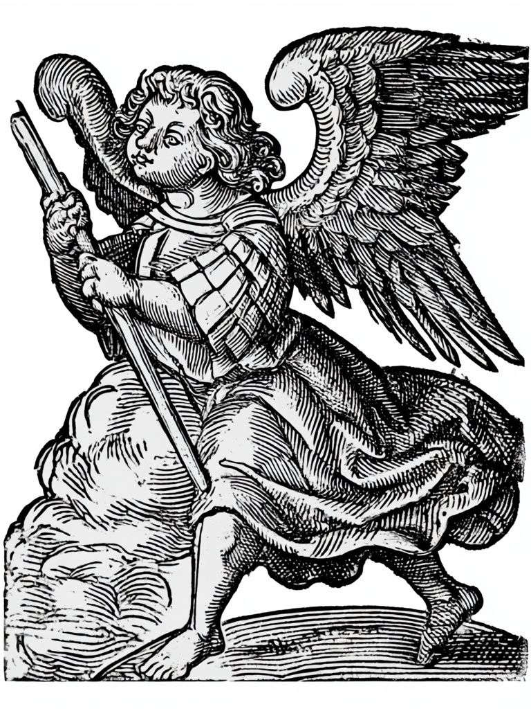 Winged Angel Woodcut Print. poster detail