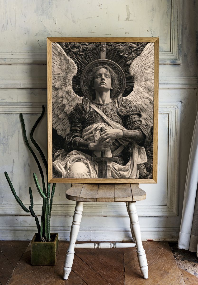 Winged Angel Sculpture Print. room preview