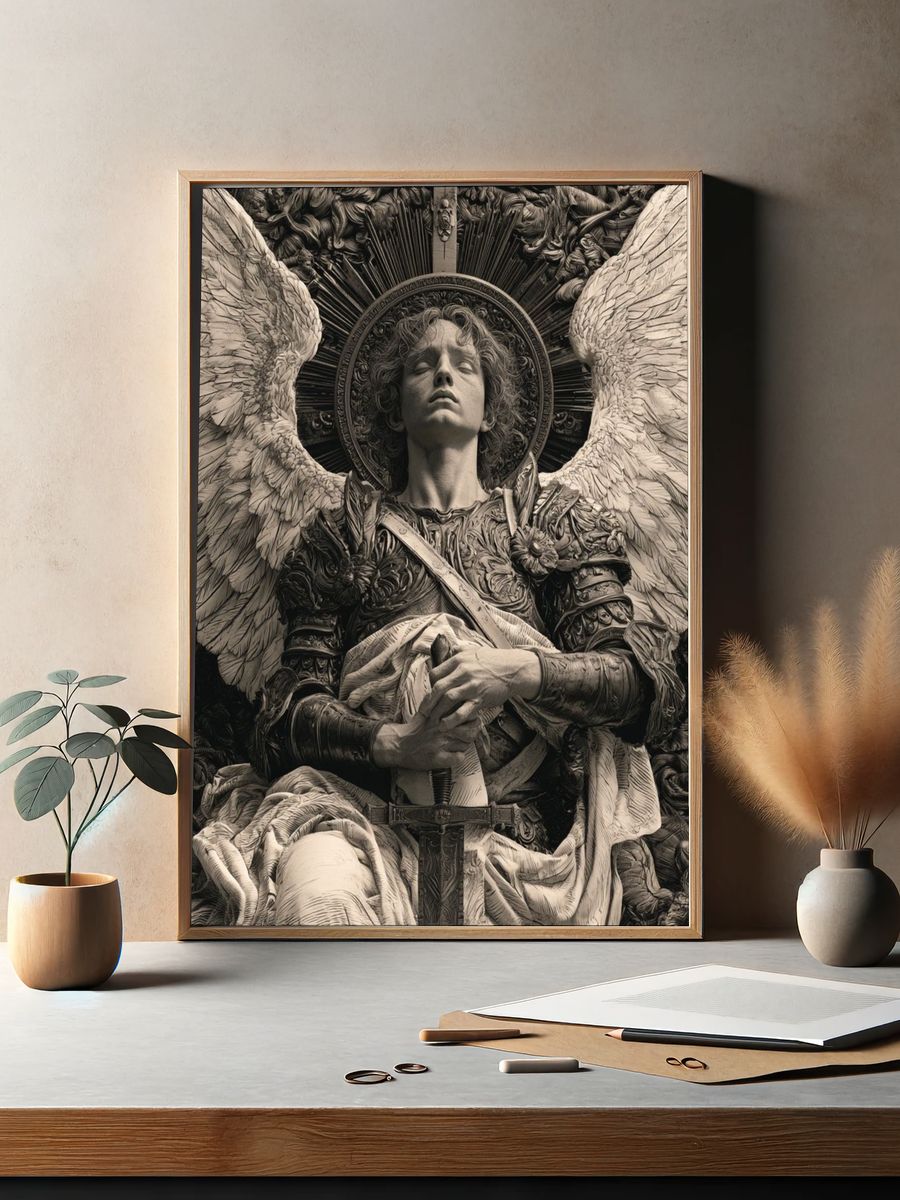 Winged Angel Sculpture Print. — room view 2