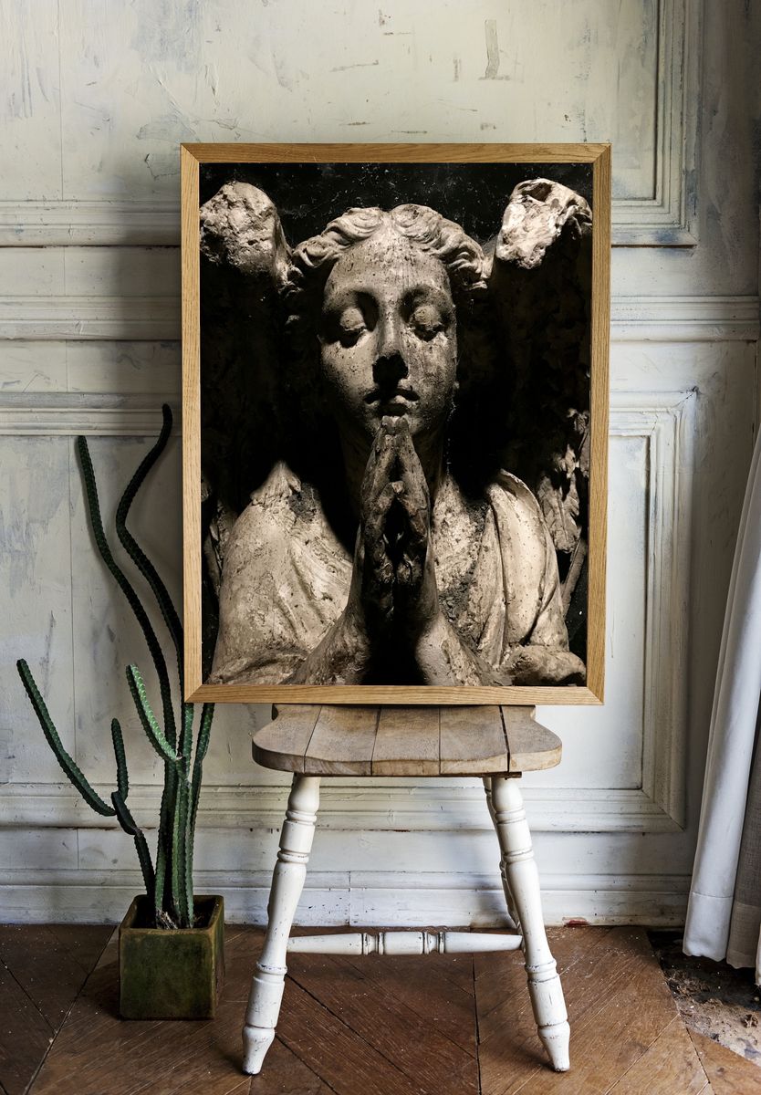 Praying Angel Statue Photography Poster. room preview