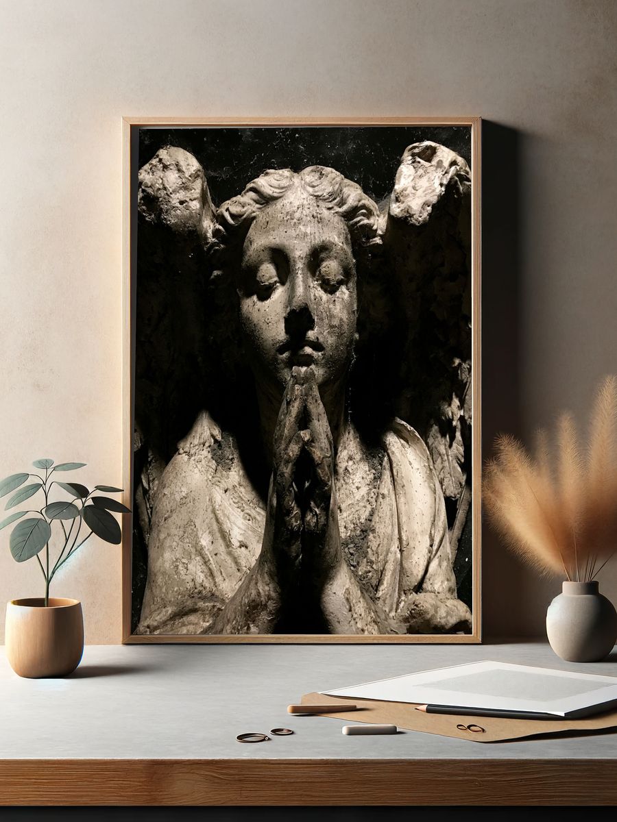 Praying Angel Statue Photography Poster. — room view 2
