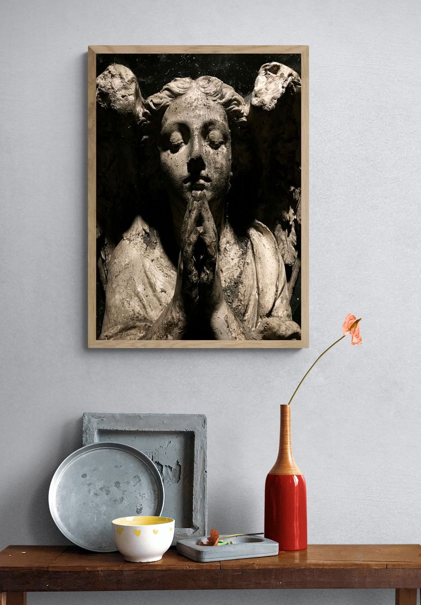 Praying Angel Statue Photography Poster. — room view 3