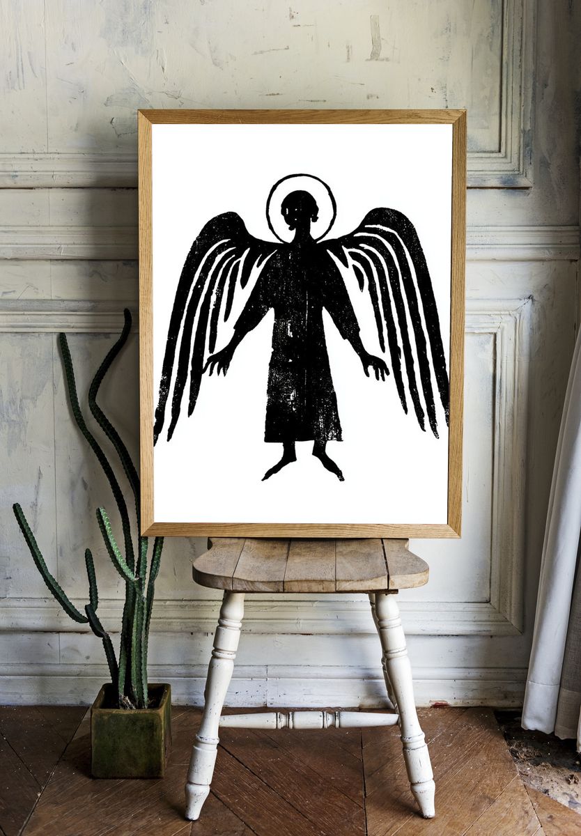 Winged Angel Silhouette Print. — room view 1