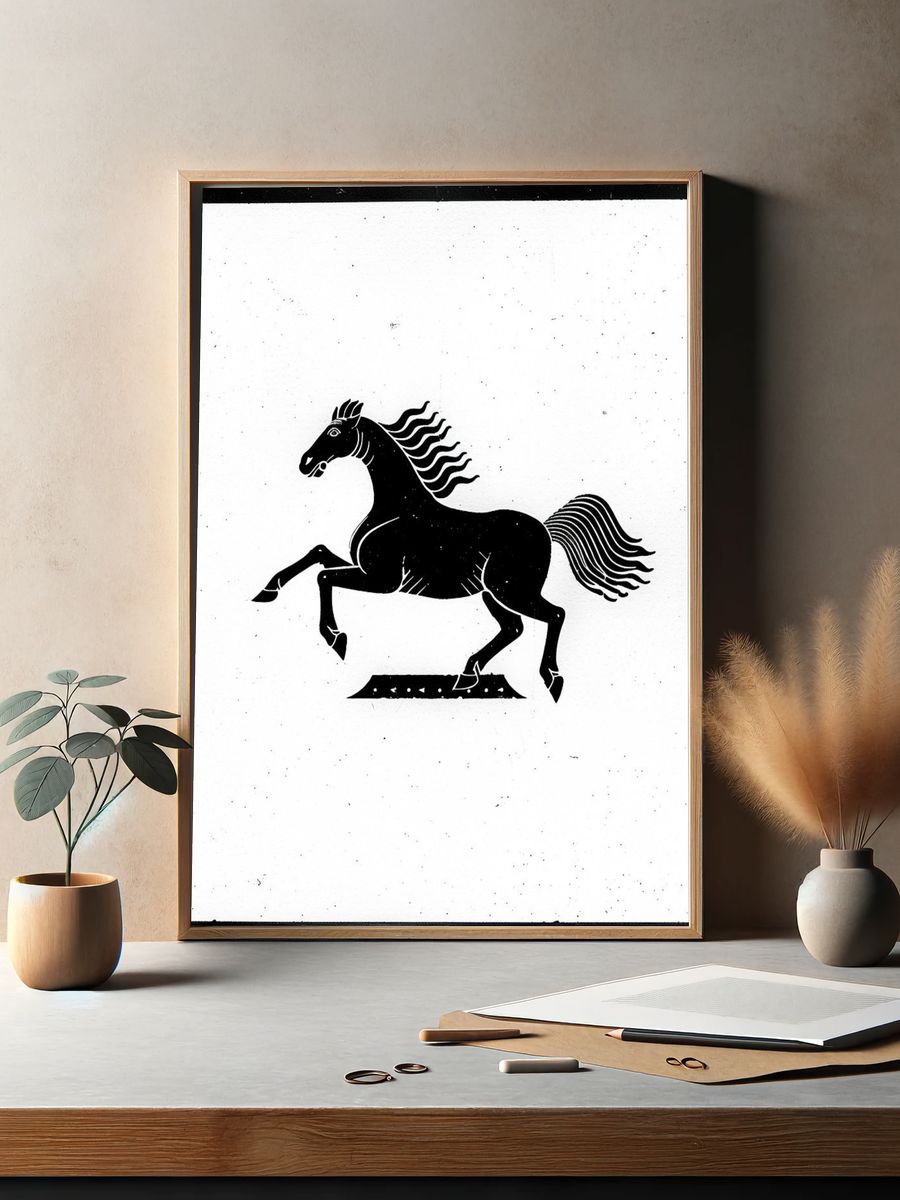 Galloping Horse Black-White Poster. — room view 2