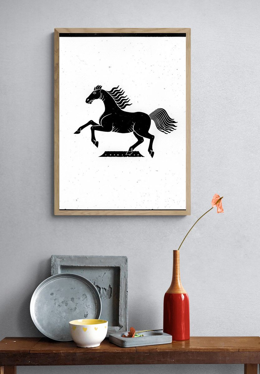 Galloping Horse Black-White Poster. — room view 3