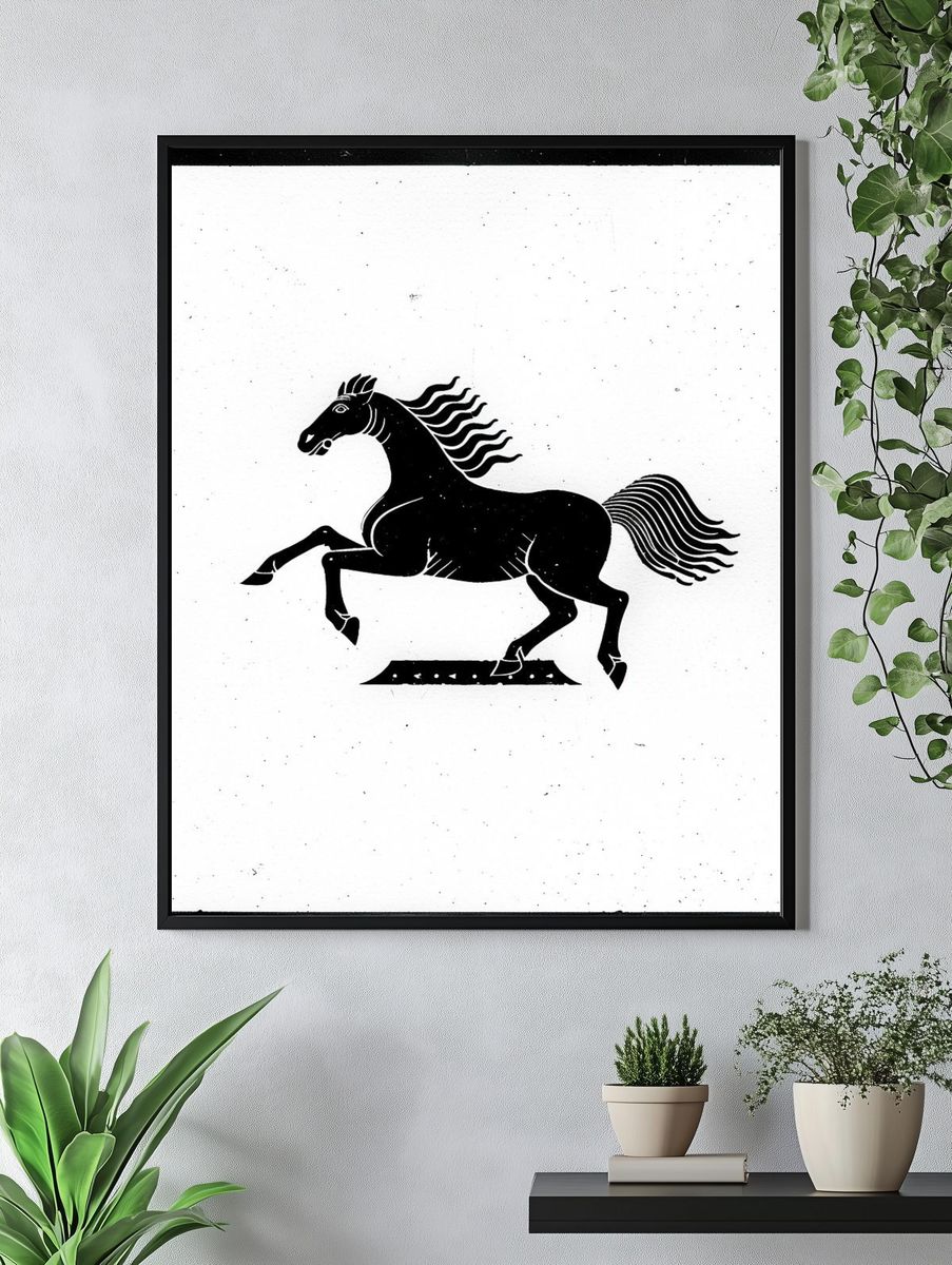 Galloping Horse Black-White Poster. — room view 4