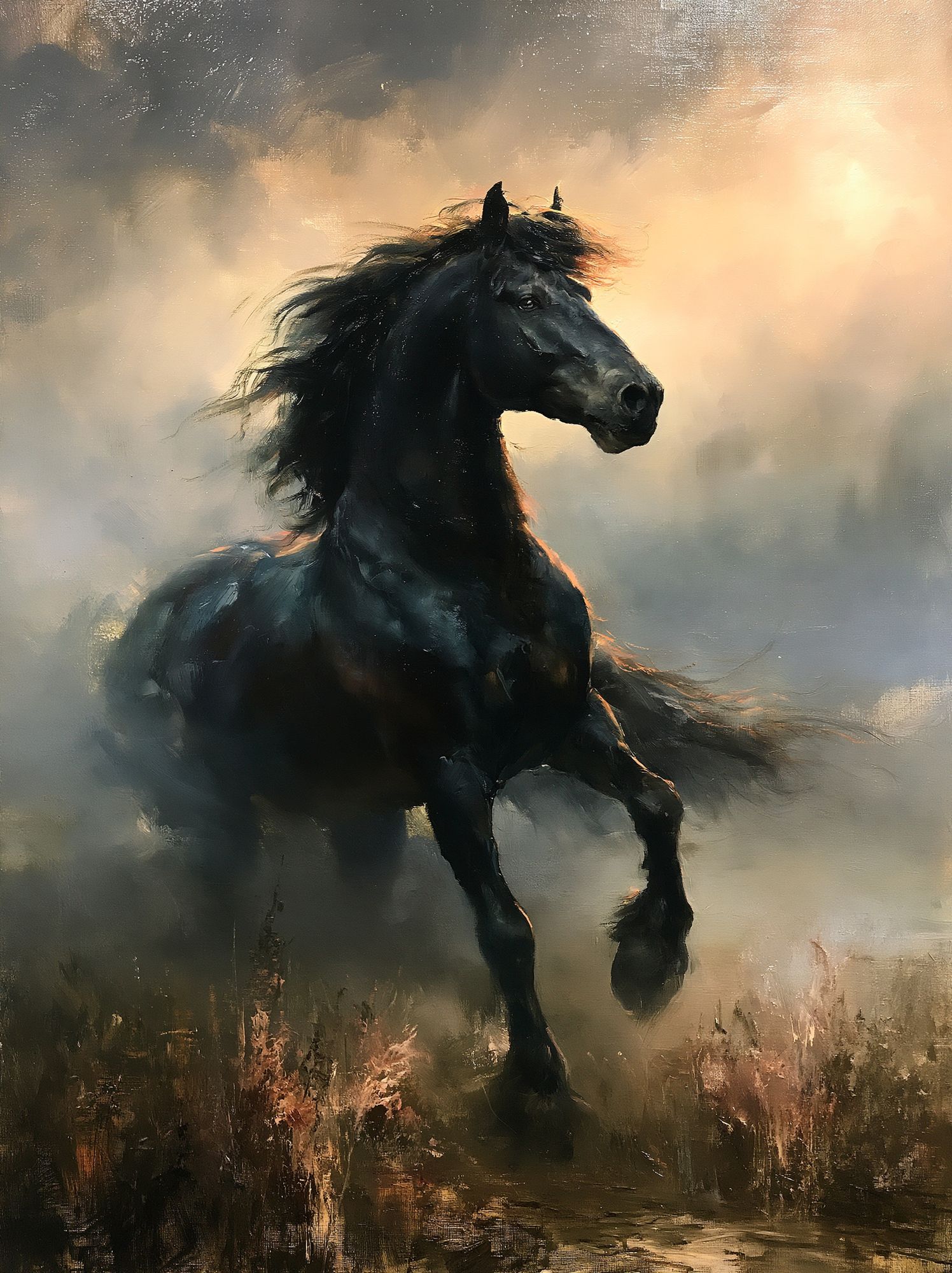 Black Horse in Mist Fine-Art Print. poster detail