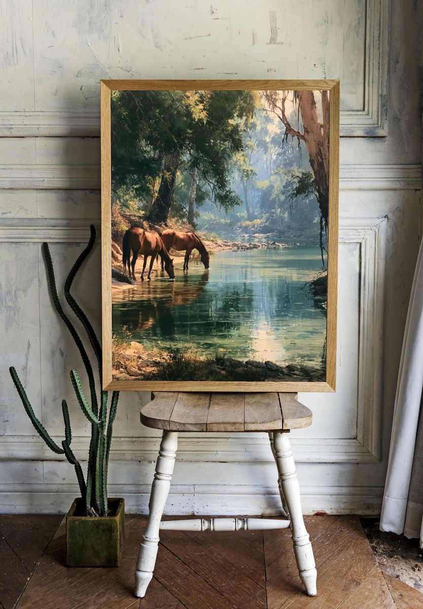 Forest Horses by the River Poster. room preview
