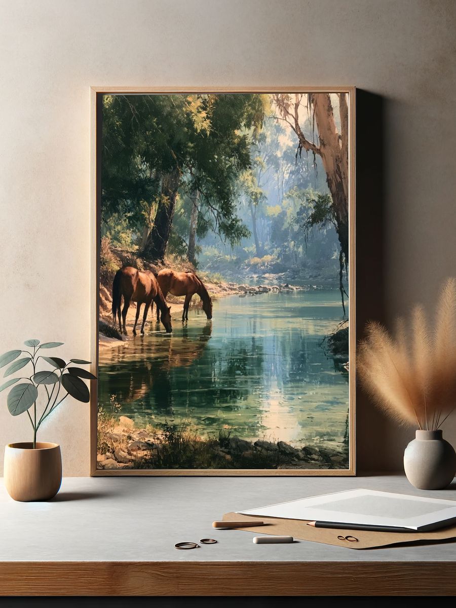 Forest Horses by the River Poster. — room view 2