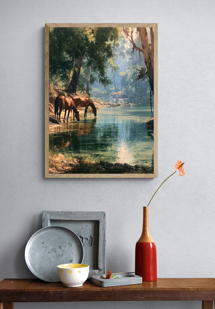 Forest Horses by the River Poster. — room view 3