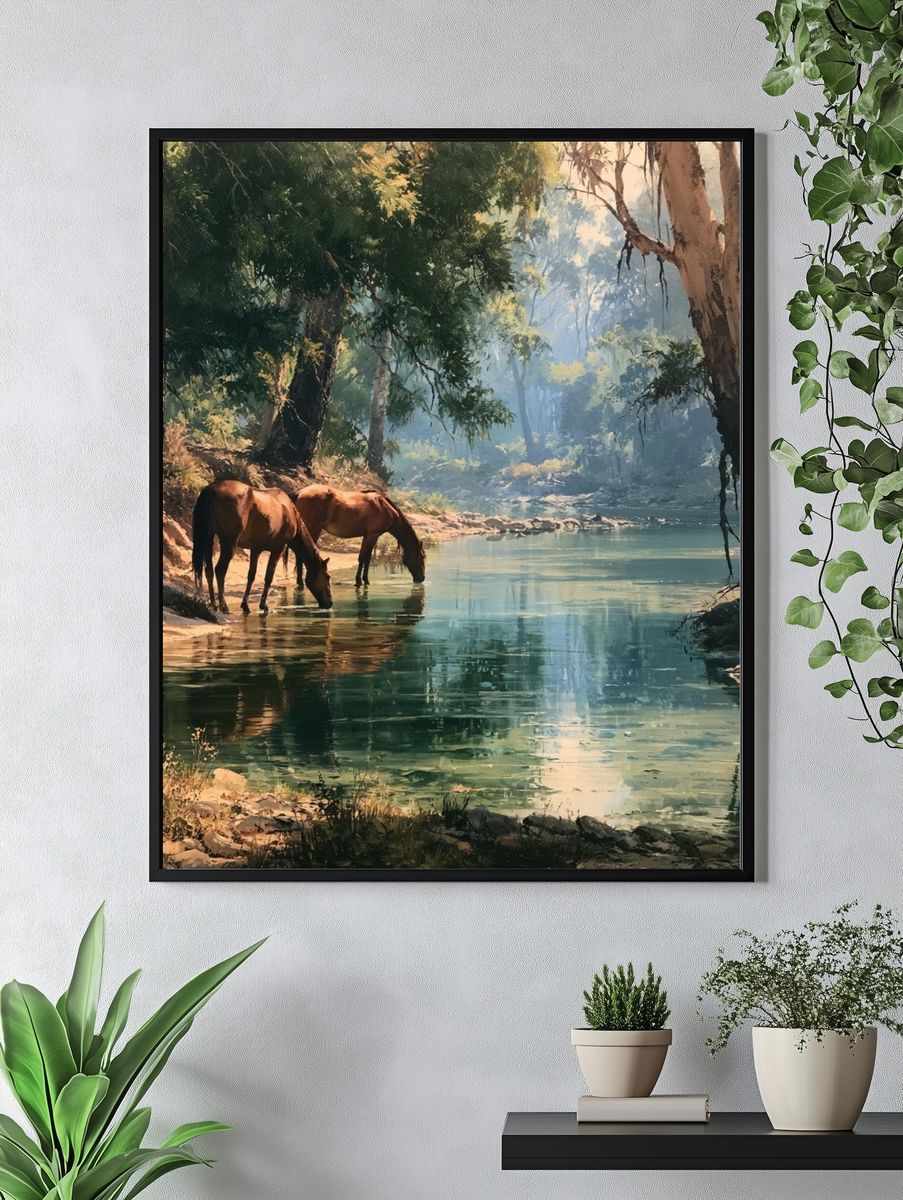 Forest Horses by the River Poster. — room view 4