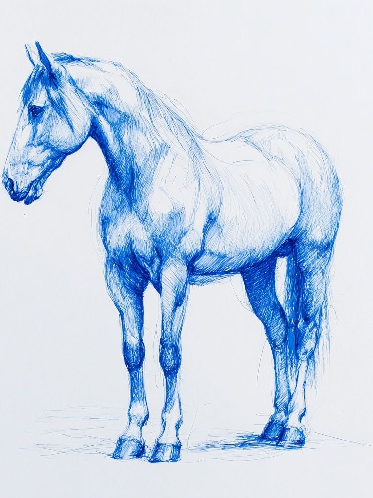 Blue Horse Sketch Illustration Poster. poster detail