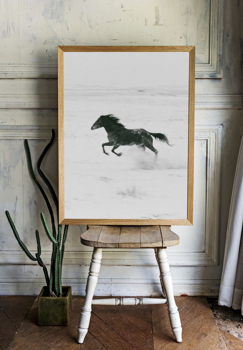 Running Horse Black-White Poster. room preview