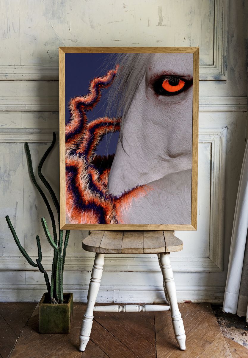 White Horse Neon Eye Poster. room preview