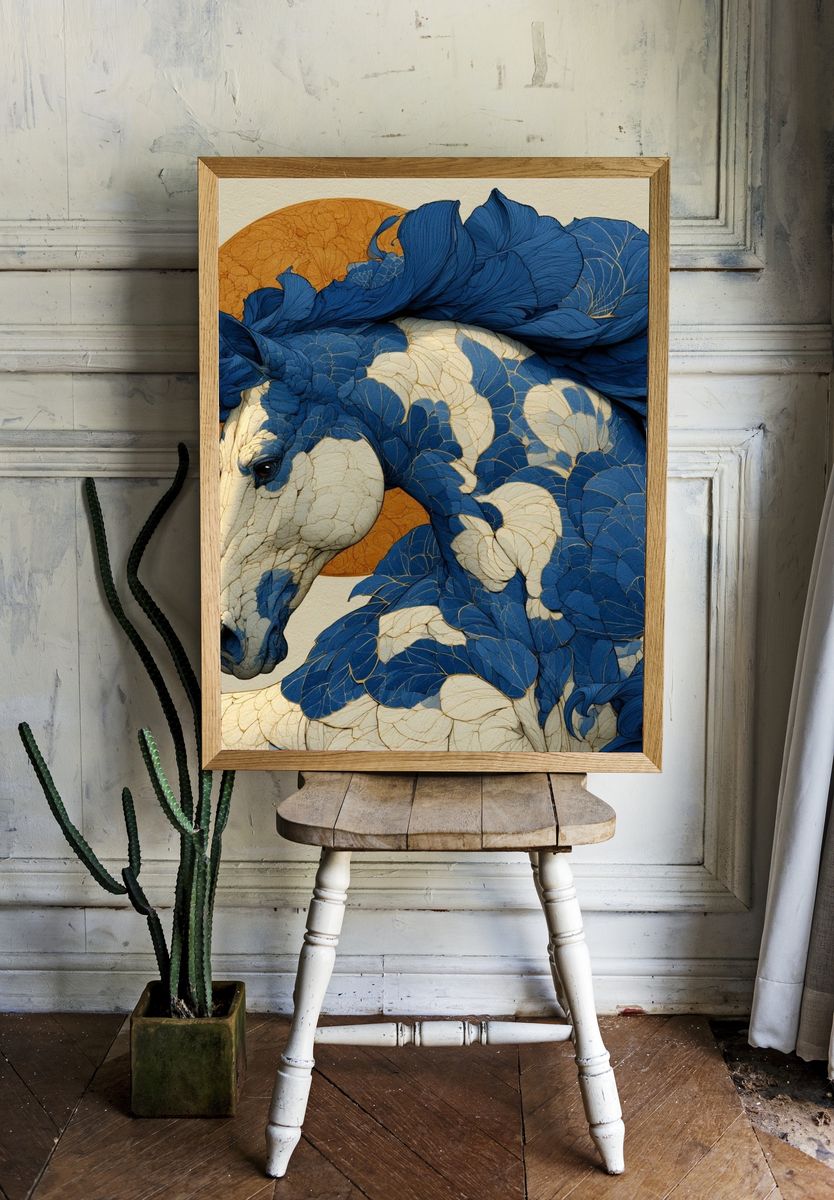 Blue Horse Surreal Illustration Poster. room preview