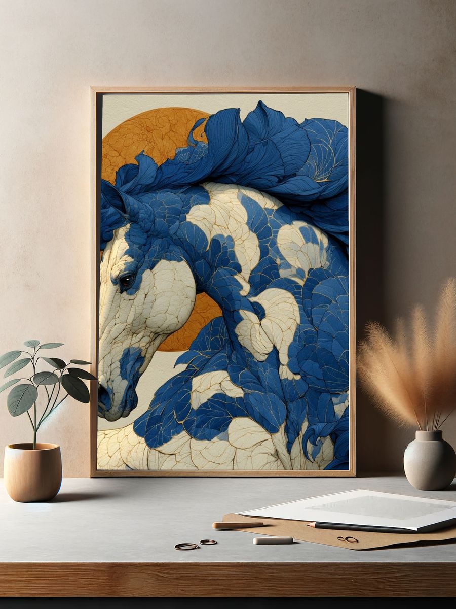 Blue Horse Surreal Illustration Poster. — room view 2
