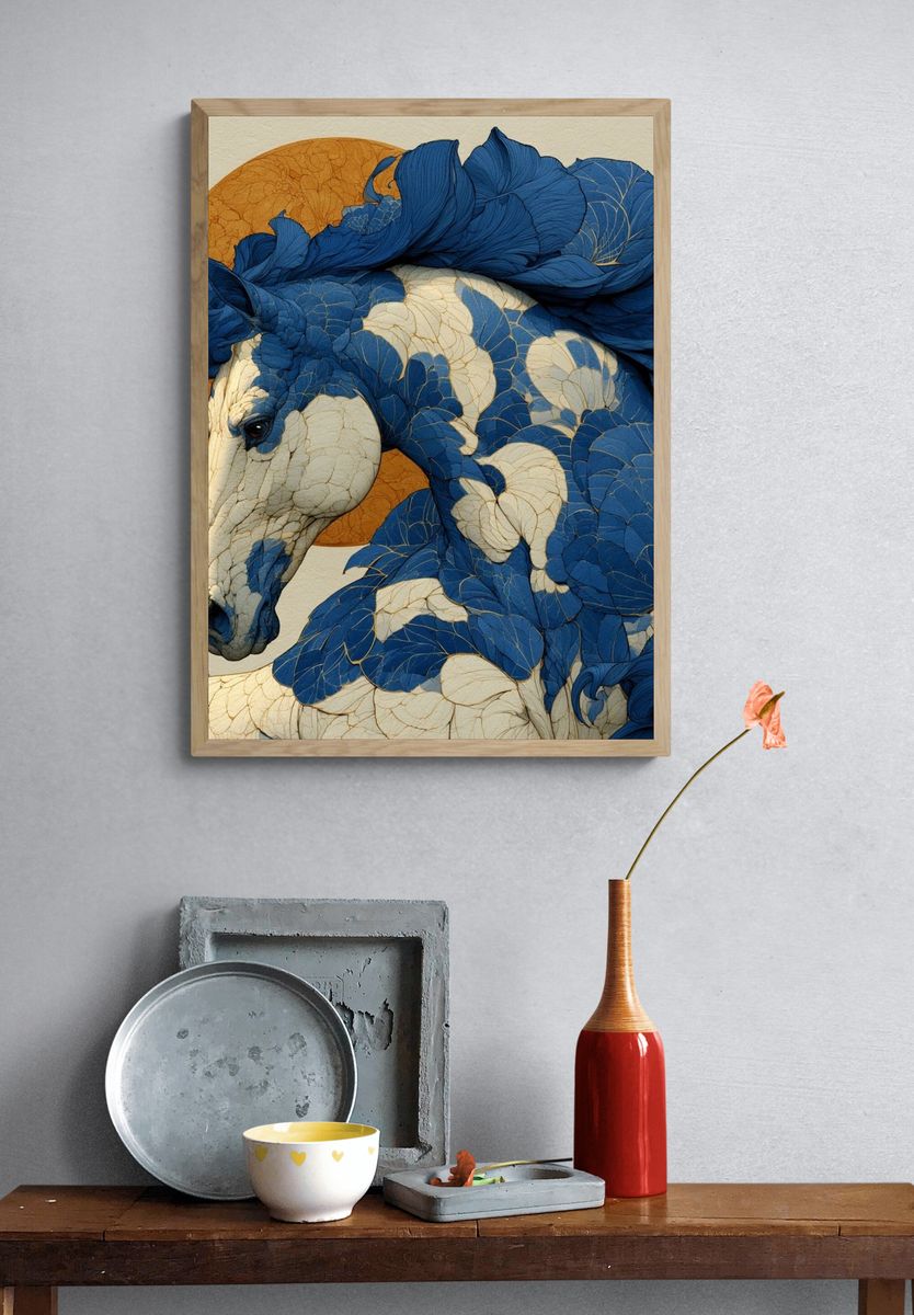 Blue Horse Surreal Illustration Poster. — room view 3
