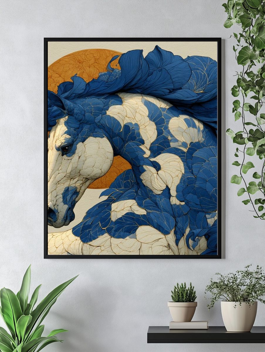 Blue Horse Surreal Illustration Poster. — room view 4