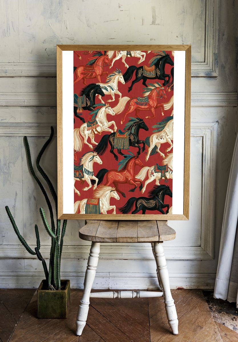 Decorative Horses Pattern Poster. room preview